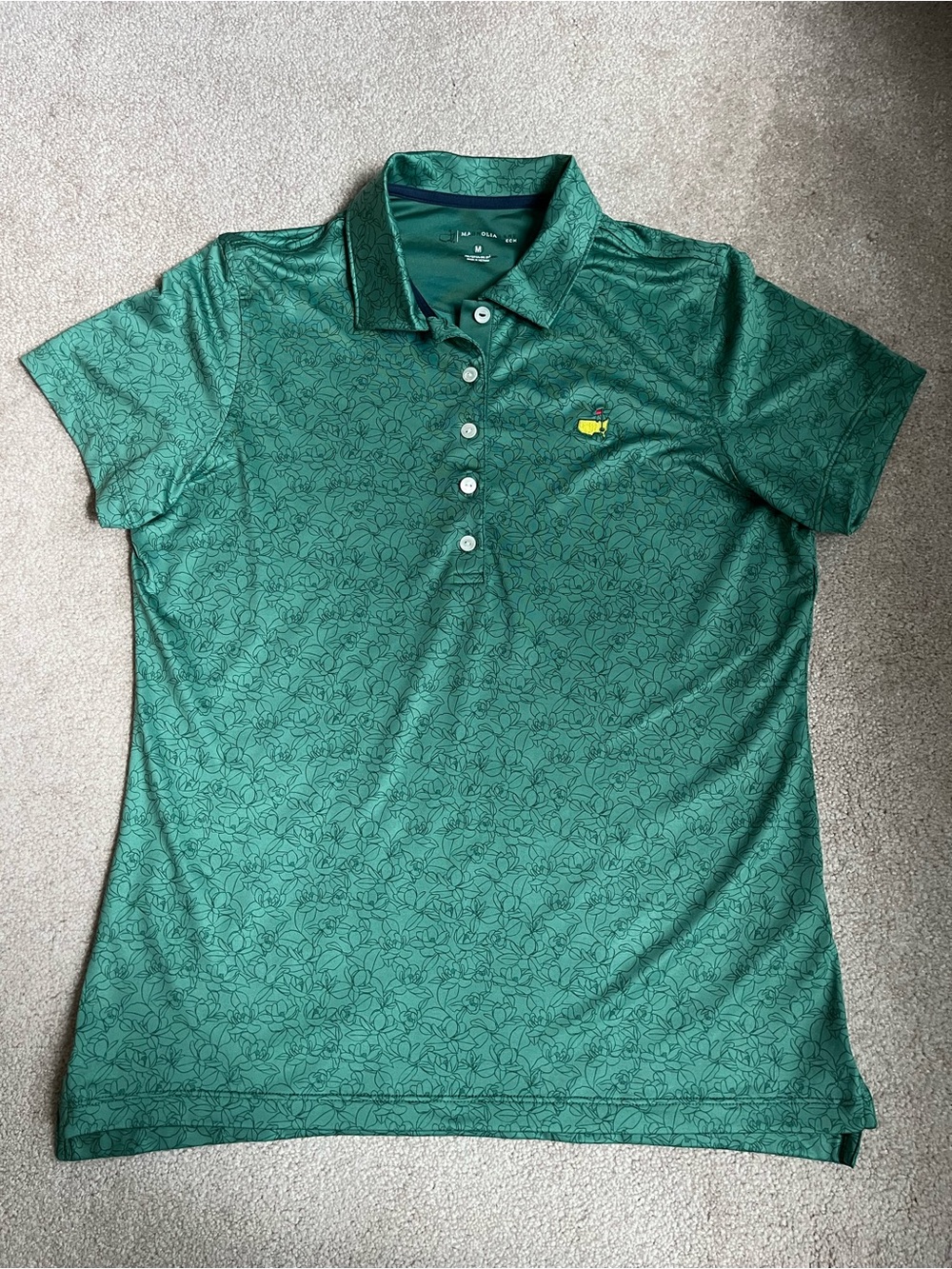 Masters Golf Polo by Magnolia Lane Green Short Sleeve Polo Tech Floral Shirt M